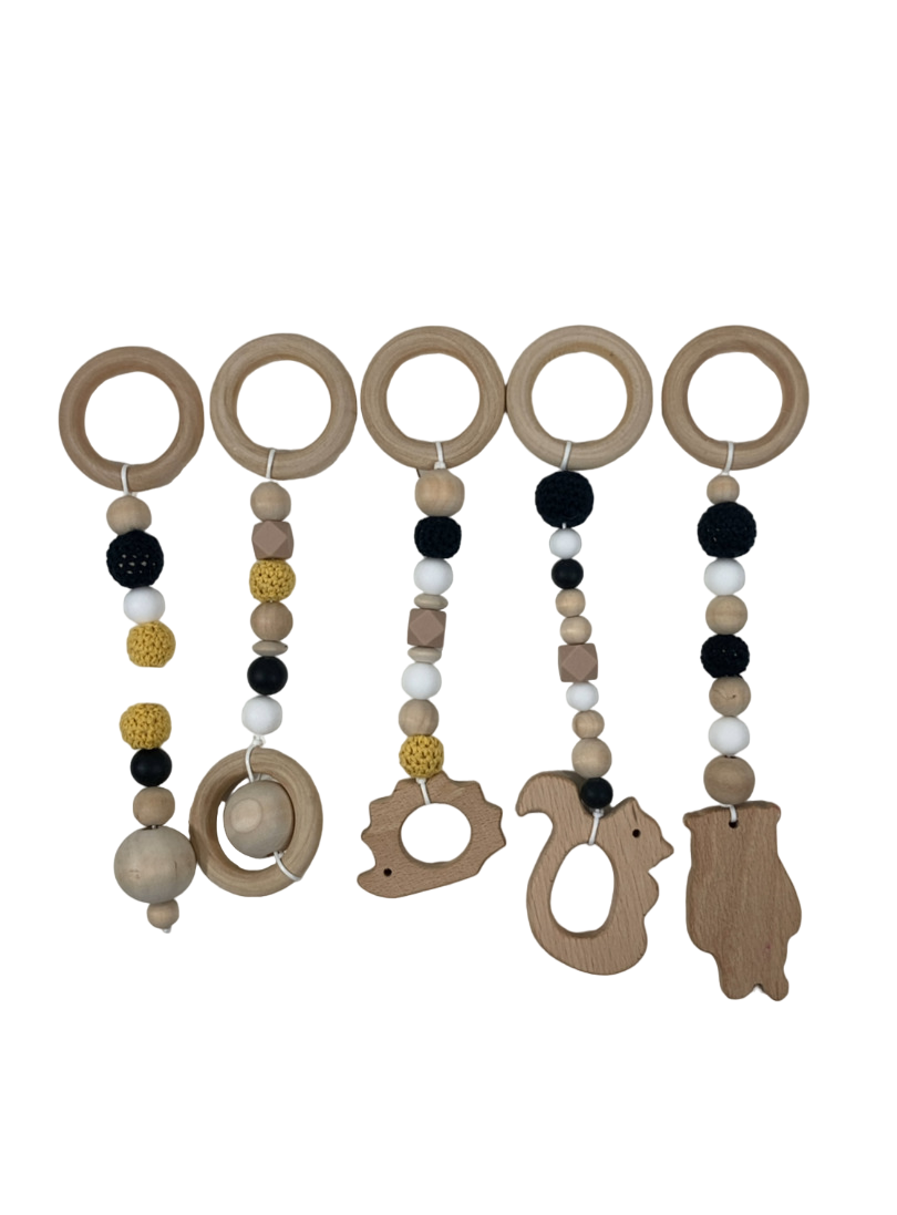 Coco Village Wooden Hanging Toys Rattle Set for Play Arch, Tuxedo ...