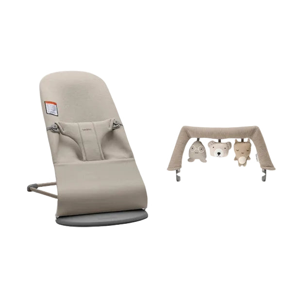 BabyBjorn Bouncer Bliss Bundle With Toy Bar, Soft Friends, Dark Gray Frame, Sand Gray