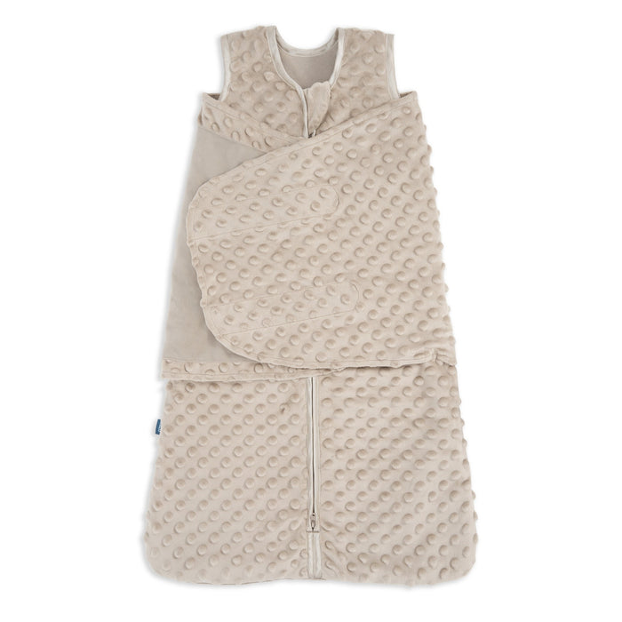 Halo Sleepsack Swaddle Plushy Dot Velboa, Small, Fawn Grey
