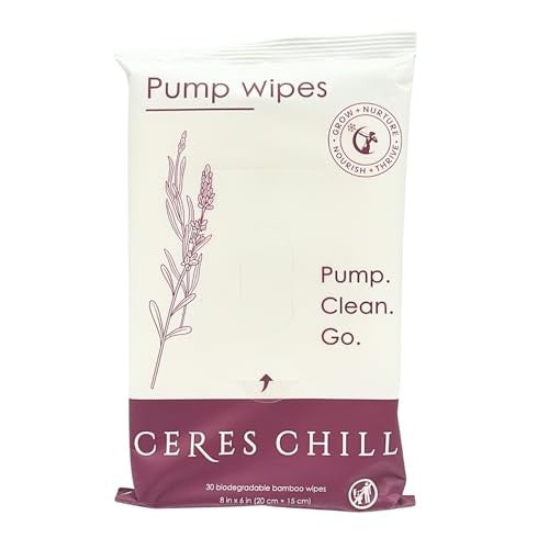 Ceres Chill Natural Breast Pump Wipes for Pump Parts & Bottles, 30 Wipes