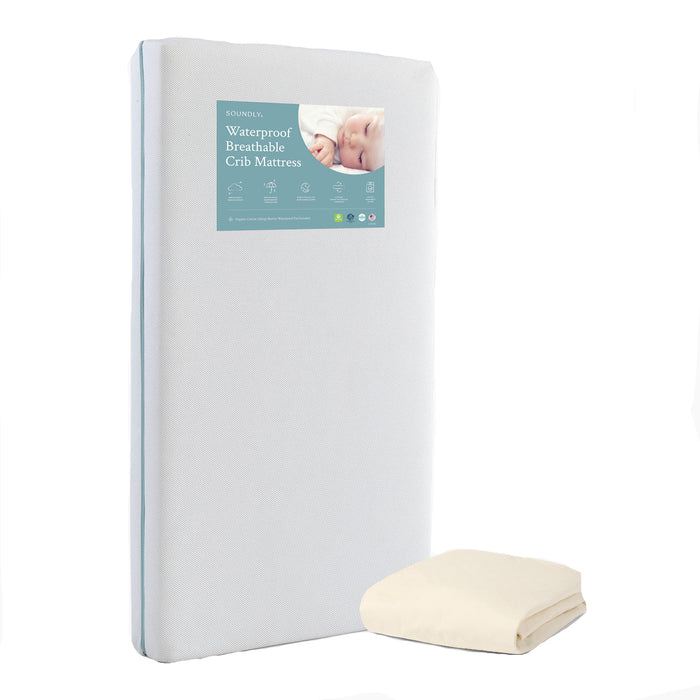 Soundly Waterproof Breathable Crib Mattress with Pad, White