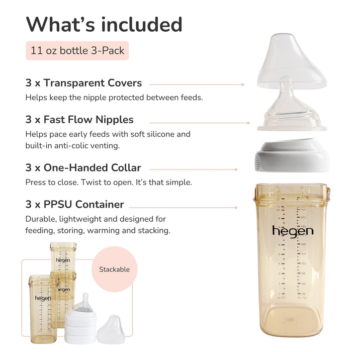 Hegen PPSU Anti-Colic Baby Bottle, 1 to 3 Months/5oz, Blue, 3-Pack