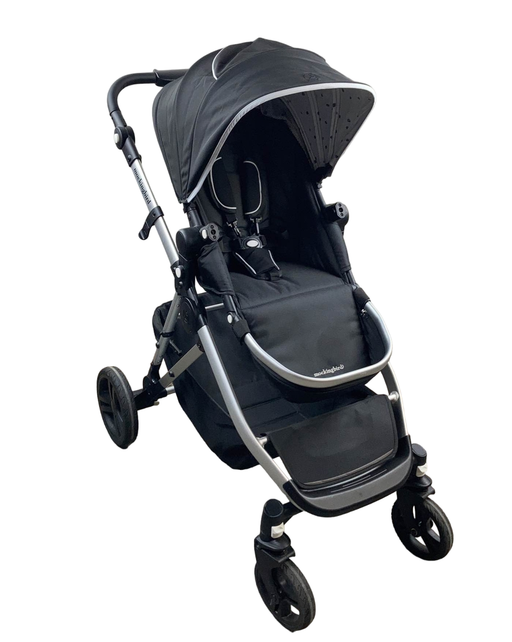 used Mockingbird Single to Double Stroller, 2022, Silver with Black Leather, Watercolor Drops, Black