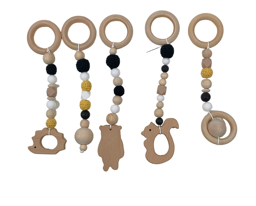 Coco Village Wooden Hanging Toys Rattle Set for Play Arch, Tuxedo ...