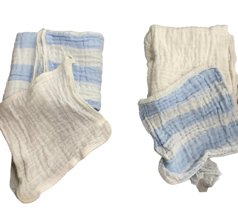 HardNok Organic Muslin Hooded Baby Bath Towel 4 Piece Set, Blue Striped and White
