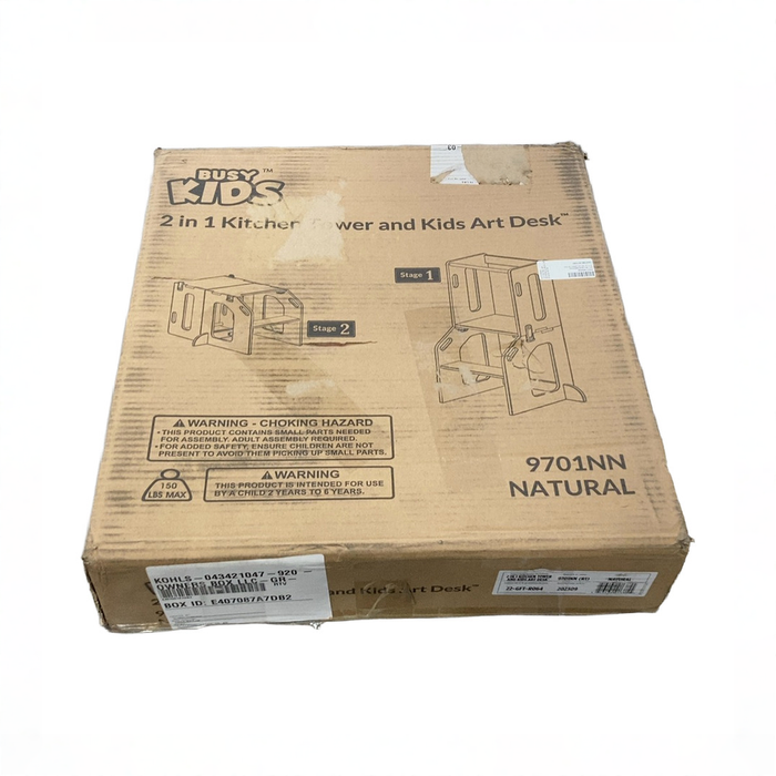 Shop Busy Kids Toddler Tower Kitchen Stool + Art Desk, Natural at GoodBuy Gear