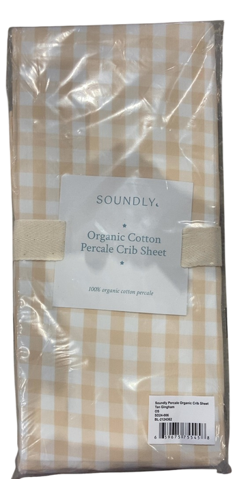 Shop Soundly Percale Organic Crib Sheet, Tan Gingham at GoodBuy Gear