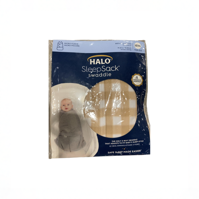 Shop Halo Micro-Fleece Swaddle, Gingham Tan, Newborn at GoodBuy Gear