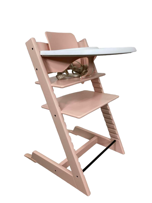 Stokke Tripp Trapp High Chair with Baby Set and Tray, Serene Pink, White