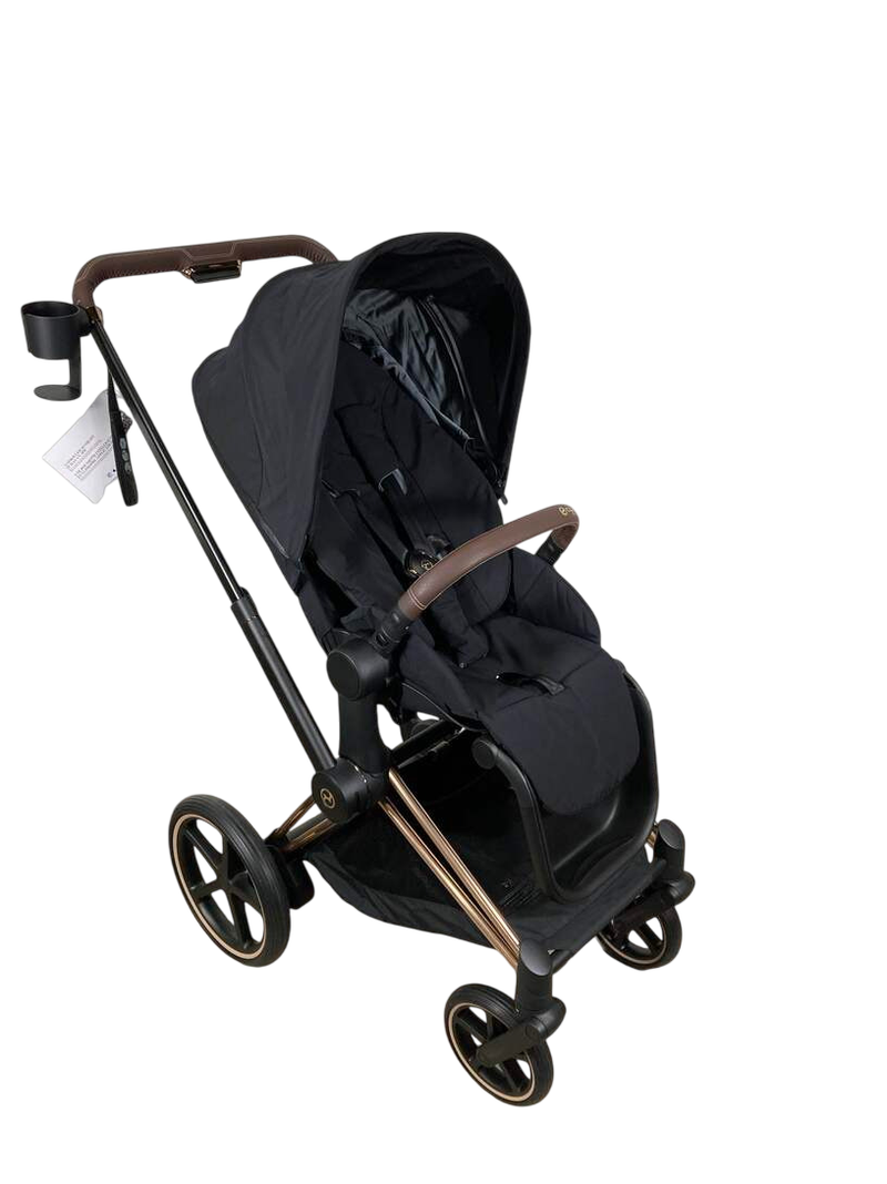 Cybex E-PRIAM Electric Stroller, 2023, Deep Black, Rose Gold, with Bat