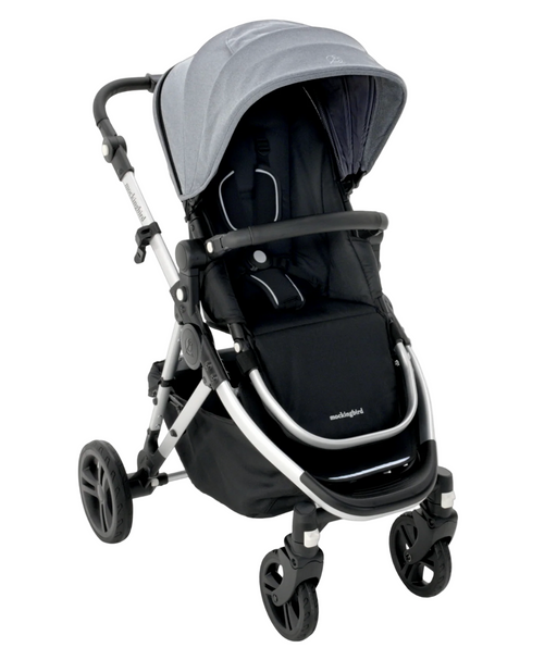 Black and gray Mockingbird 2.0 Single stroller on a white background