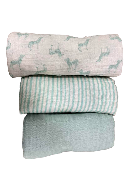 used Tiny Kind Muslin Swaddle 3 Pack, Ashley Blue Zebra