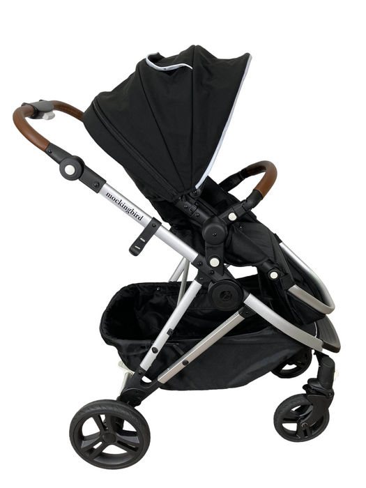 Mockingbird Single Stroller, 2023, Black, Silver With Penny Leather, Watercolor Drops