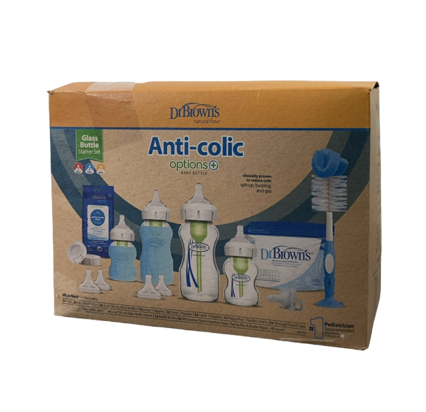 Shop Dr. Brown's Natural Flow Anti-Colic Options+ Wide-Neck Glass Baby Bottle & HappyPaci Starter Set at GoodBuy Gear
