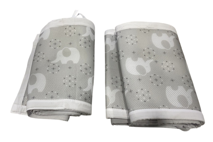 Shop Breathable Baby Mesh Crib Liner, Full Size/4 Sides, Grey Elephants at GoodBuy Gear