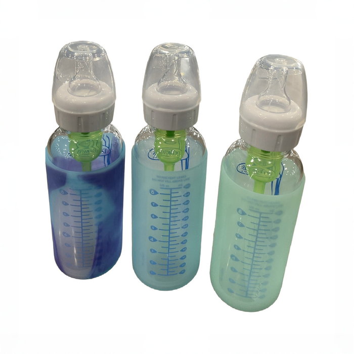 Shop Dr. Brown's Natural Flow Anti-Colic Options+ Narrow Glass Baby Bottles with Silicone Bottle Sleeve, 3 Pack, 8 oz, Blue, Glow, Mint at GoodBuy Gear