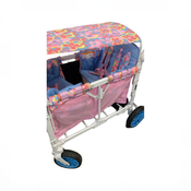 Shop Wonderfold W4 Luxe Quad Stroller Wagon, 2023, Petal Pop Fabric, White Frame with Blue Handlebar at GoodBuy Gear