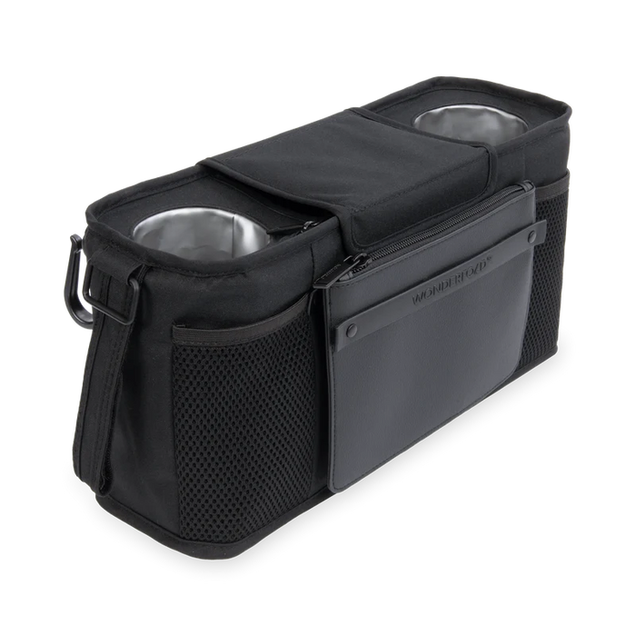 Wonderfold Universal Parent Console Stroller Organizer with Insulated Cup Holders, Jet Black, 2 Seater