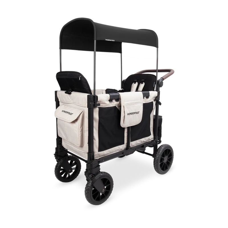 beige double stroller Wonderfold W2 Luxe Pro Double Stroller Wagon, Sandy Beige, 2 Seater