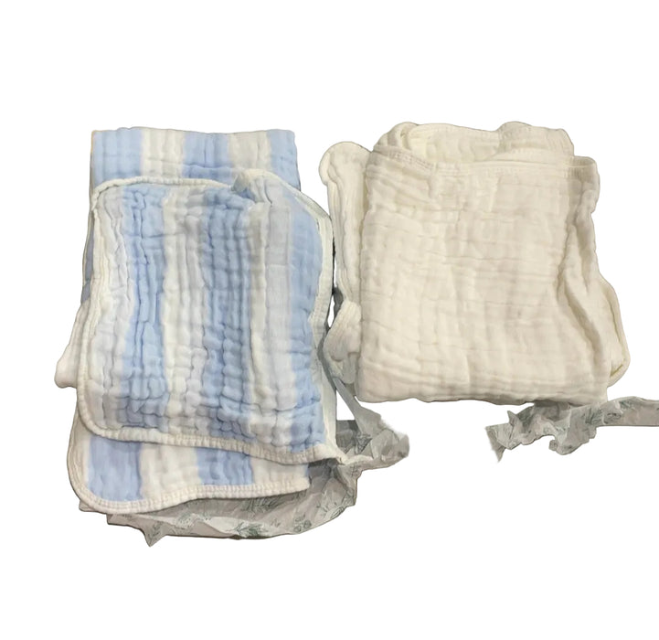 HardNok Organic Muslin Hooded Baby Bath Towel 4 Piece Set, Blue Striped and White