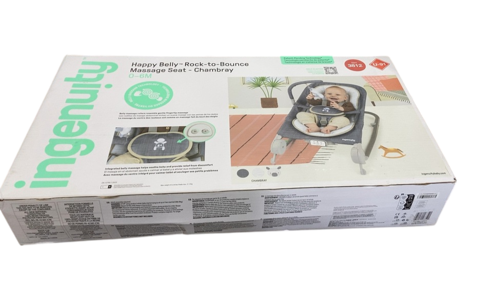 Shop Ingenuity Happy Belly Rock-to-Bounce Massage Seat, Chambray at GoodBuy Gear