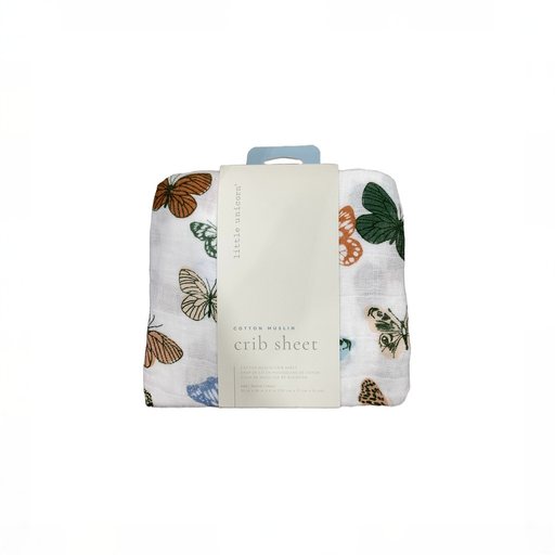 Shop Little Unicorn Cotton Muslin Fitted Crib Sheet, Butterflies at GoodBuy Gear
