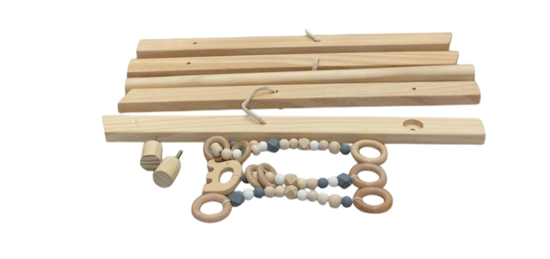 Shop Poppyseed Play Wooden Baby Gym, Natural Wood w/ Gray Toys at GoodBuy Gear