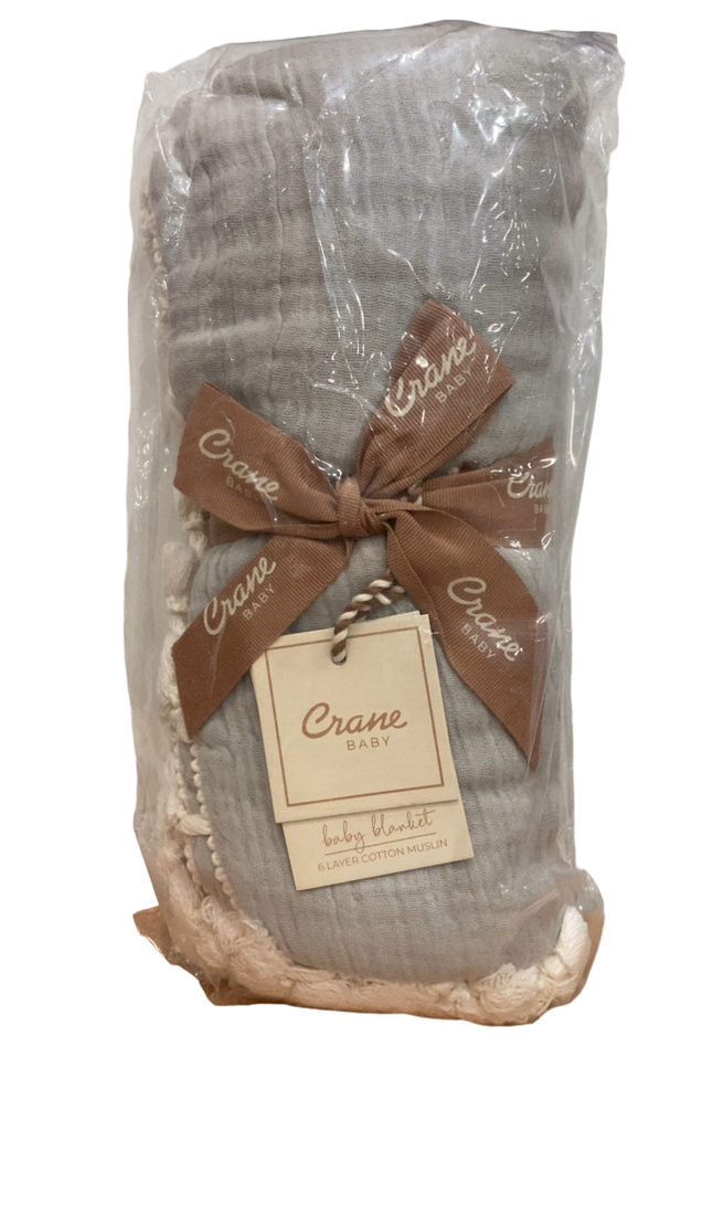 Crane Baby 6 Layer Muslin Blanket, Grey, Moonstone