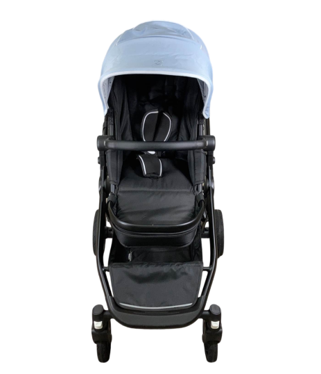 Mockingbird Single to Double Stroller, 2022, Matte Black with Matte Black Leather, Watercolor Drops, Sky