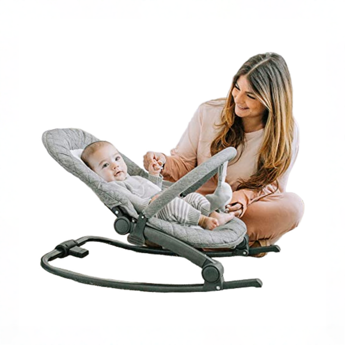 Shop Baby Delight Go With Me Aura Deluxe Portable Rocker & Bouncer, Quilted Charcoal Tweed at GoodBuy Gear