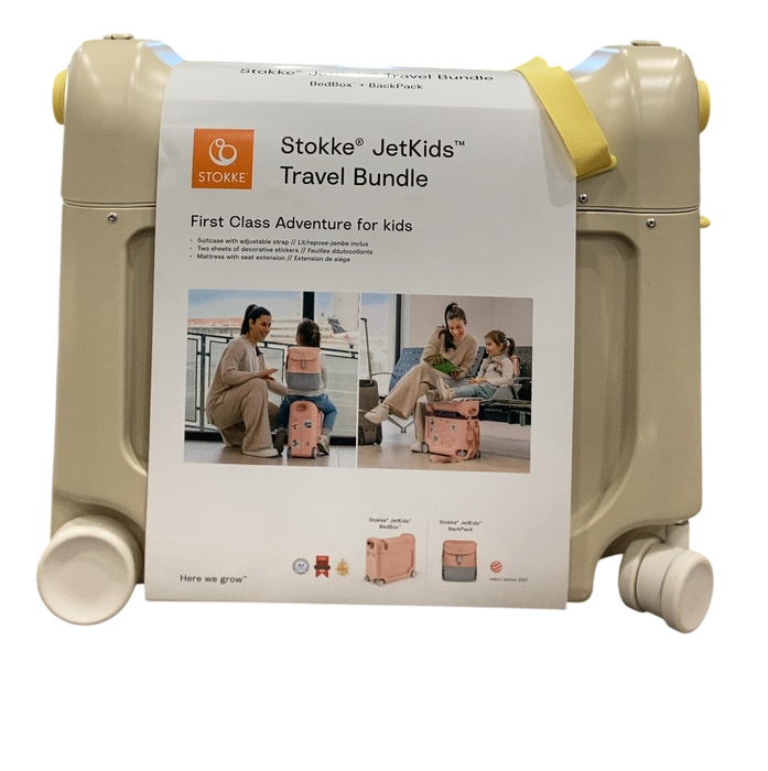 Shop Stokke JetKids BedBox + Crew Backpack Travel Bundle, Moonglow White at GoodBuy Gear