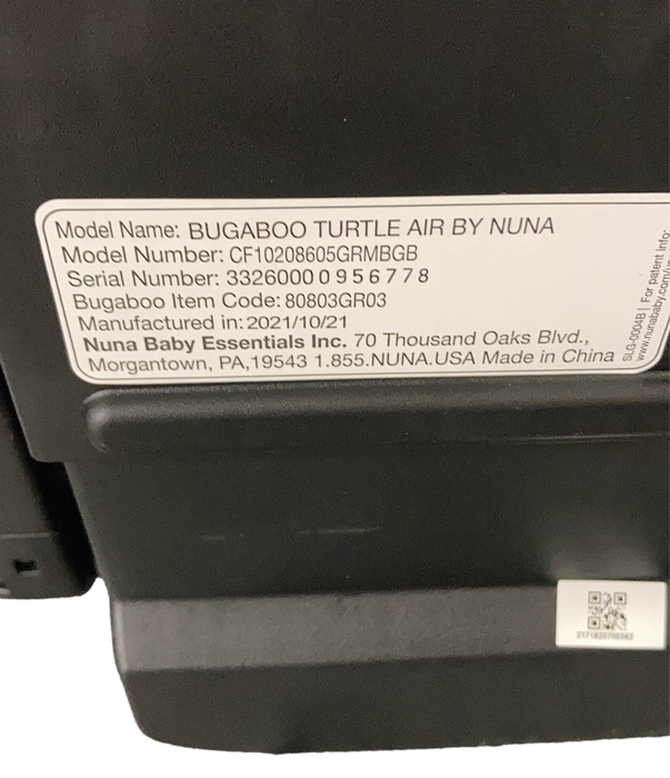 used Bugaboo Turtle Air By Nuna Car Seat, Grey Melange, 2021