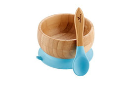 used Avanchy Bamboo Bowl and Spoon Set, Blue