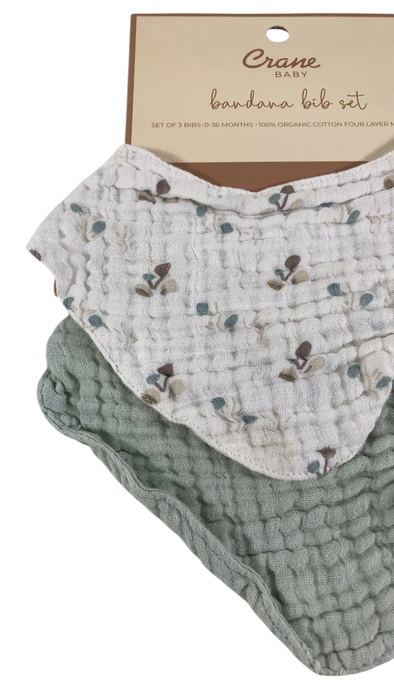 Shop Crane Baby Muslin 3 Piece Bib Set, Poppy at GoodBuy Gear