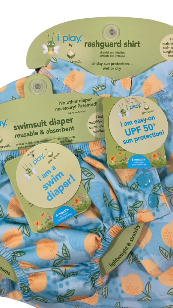 Green Sprouts UPF 50+ Snap Swim Diaper & Rashguard Set with Brim Hat,