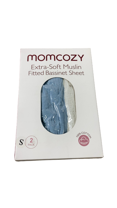 Shop Momcozy Muslin Fitted Bassinet Sheet 2 Pack, Blue/Grey at GoodBuy Gear