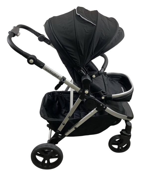 Shop Mockingbird Single to Double 2.0 Stroller, 2024, Black, Silver With Black Leather, Windowpane at GoodBuy Gear