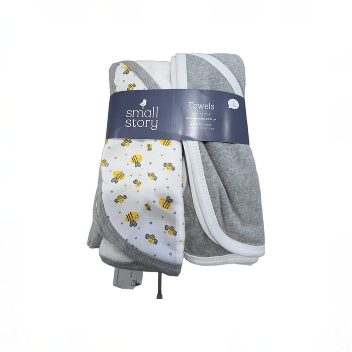 Shop DRAFT - Small Story Organic Hooded Towels 2 Pack, Grey Bees at GoodBuy Gear