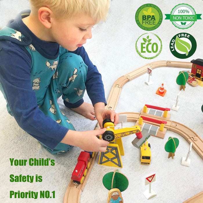 Tiny Land Wooden Track Trains 55 Pcs