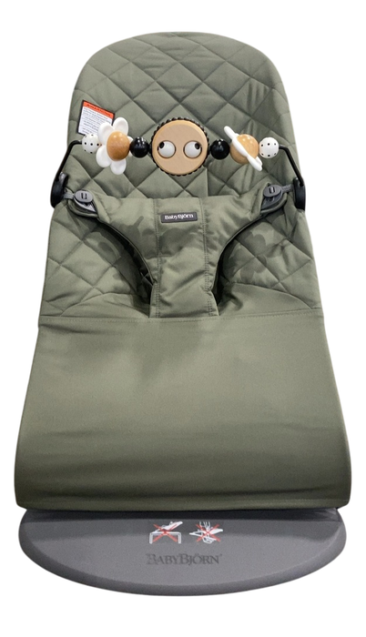 Shop BabyBjorn Bouncer Bliss Bundle With Toy Bar, Dark Gray Frame, Googly Eyes Black and White, Dark Green Woven Classic Quilt at GoodBuy Gear