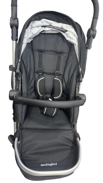 Shop Mockingbird Single to Double 2.0 Stroller, 2024, Black, Silver With Black Leather, Windowpane at GoodBuy Gear