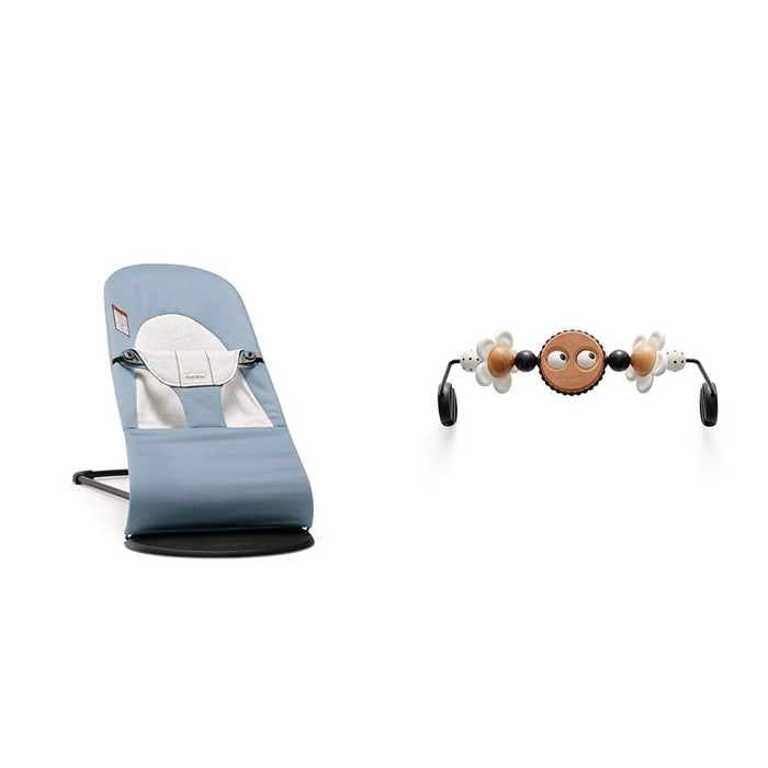 BabyBjorn Bouncer Balance Bundle With Toy Bar, Blue/Gray, Black, Googly Eyes Black and White
