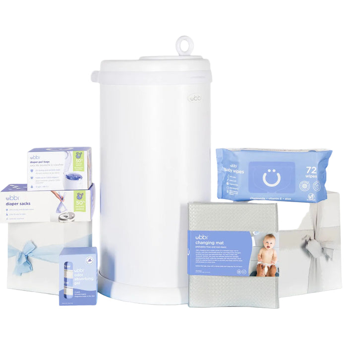 Ubbi Diaper Pail Value Gift Set, Matte White, Without Tote Bag