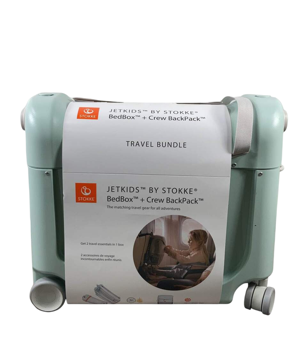 Shop Stokke JetKids BedBox + Crew Backpack Travel Bundle, Green Aurora at GoodBuy Gear