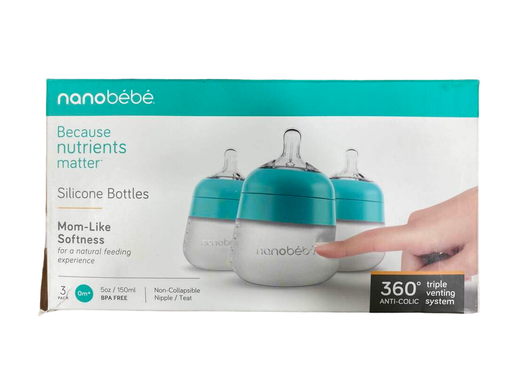 used Nanobébé Flexy Silicone Baby Bottles, 5oz, 3-Pack, Teal