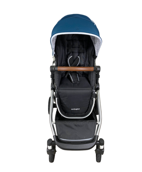 Mockingbird Single to Double Stroller, 2022, Silver with Penny Leather, Windowpane, Sea