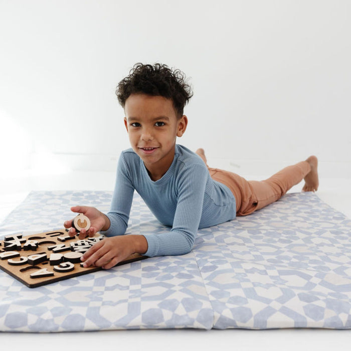 Toki Mats Padded Play Mat, Blue Tile Vegan Leather Mat