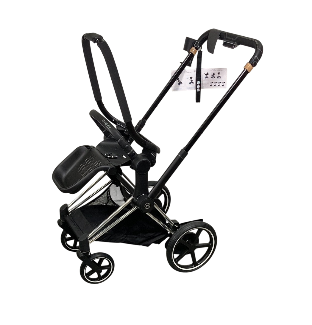 Cybex E-PRIAM Stroller Frame Only, 2022, Chrome With Black Details, with Battery