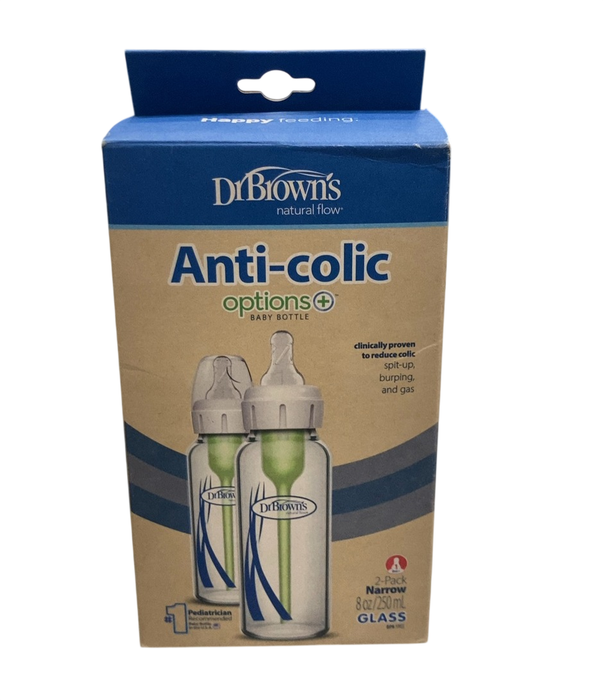 Shop DRAFT - Dr. Brown's Anti-Colic Narrow Bottle, 2 pack, 8 oz/250 ml, Clear Glass, Level 1 Nipple (0 months+), Options at GoodBuy Gear