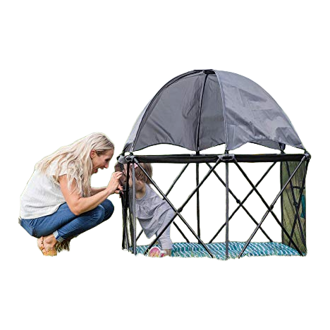 Shop Baby Delight Go With Me Eclipse Portable Playard, Regular, Watercolor Stripe with Grey Canopy at GoodBuy Gear